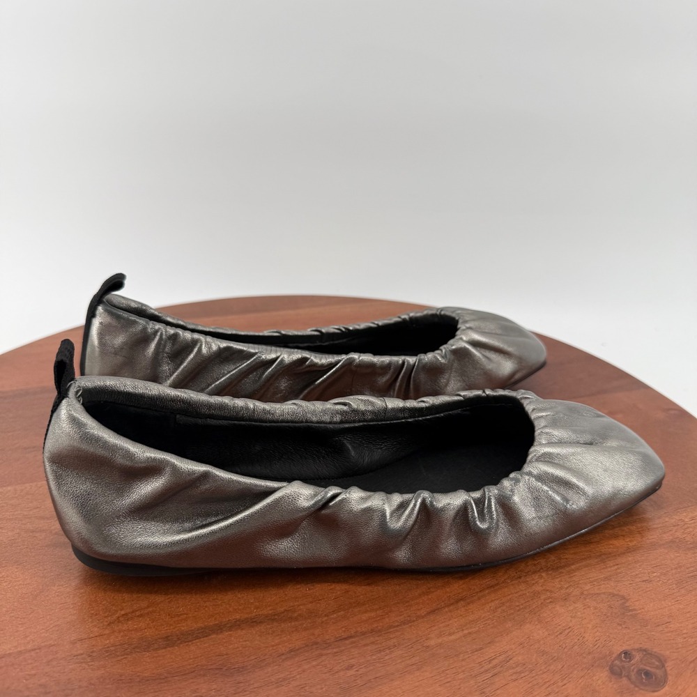 Vince Camuto Verline Pewter Leather Square Toe Scrunch Ballet Flats Women 6.5M